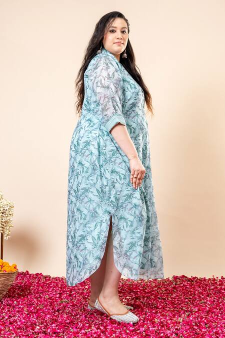 Shop_Mamicha_Chiffon Collared Cyan-blue Floral Print Dress_Online_at_Aza_Fashions