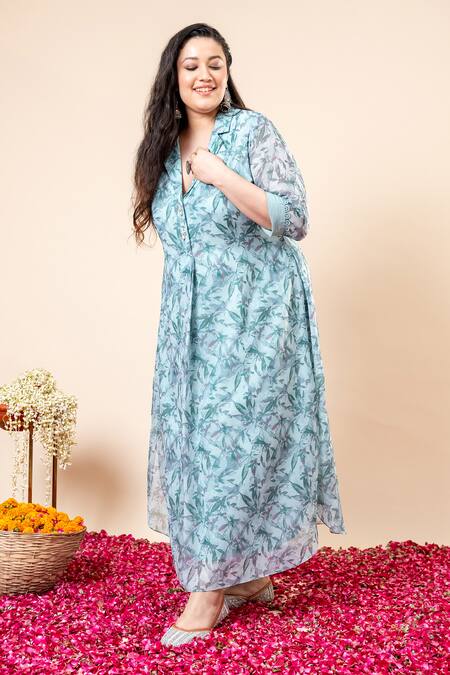 Shop_Mamicha_Chiffon Collared Cyan-blue Floral Print Dress