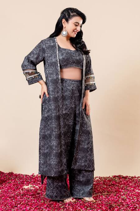 Mamicha_Black Polyester, Rayon Embroidered Cape Set_Online_at_Aza_Fashions