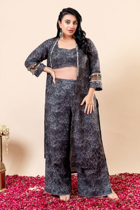 Shop_Mamicha_Black Polyester, Rayon Embroidered Cape Set_Online_at_Aza_Fashions