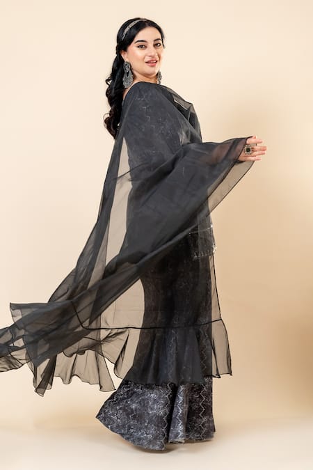 Buy_Mamicha_Black Polyester, Rayon Embroidery Keyhole Neck Kurta Sharara Set_Online_at_Aza_Fashions