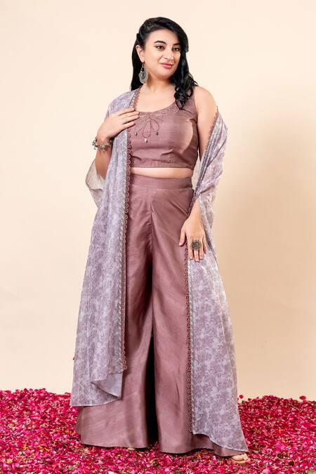 Shop Mamicha Crepe Floral Cape Set With Flared Pant Online at Aza Fashions Shop_Mamicha_Crepe Floral Cape Set With Flared Pant_Online_at_Aza_Fashions