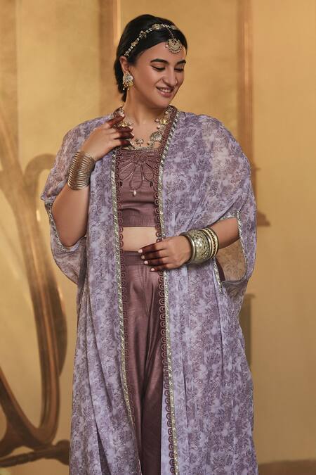 Buy Mamicha Crepe Floral Cape Set With Flared Pant Buy_Mamicha_Crepe Floral Cape Set With Flared Pant