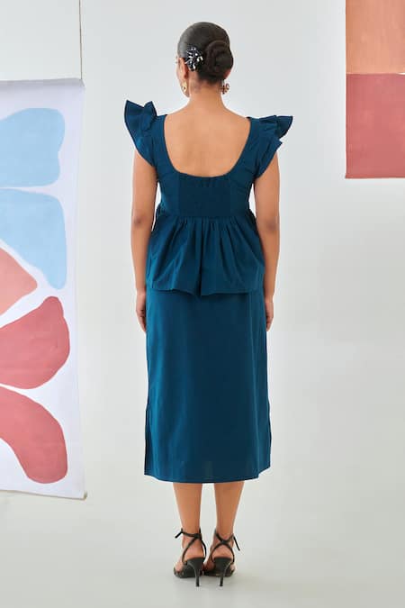 Moontara Teal Tie-Up Top & A-Line Skirt Set 