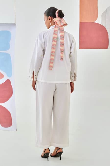 Moontara White Floral Embroidered Co-ord Set 