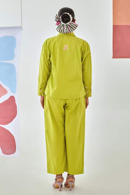 Moontara Lemon Co-ord Set with Floral Embroidery 