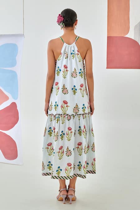 Moontara Floral Printed Tie Up Maxi Dress 
