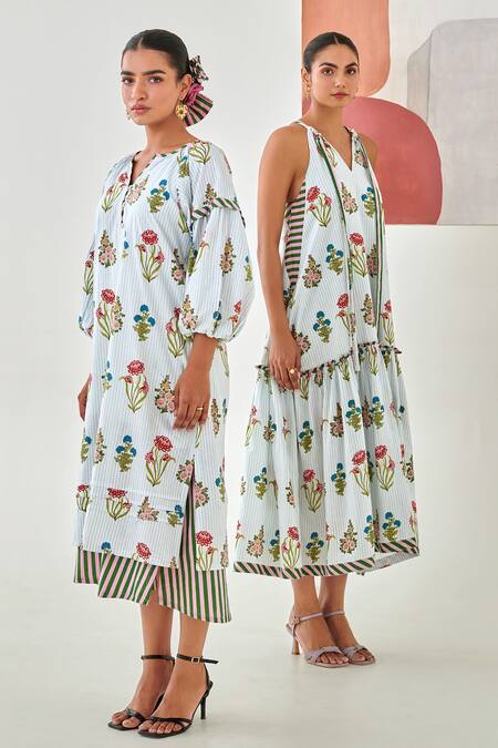 Shop_Moontara_Multi Color Cotton Halter Neck Floral Printed Tie Up Maxi Dress 