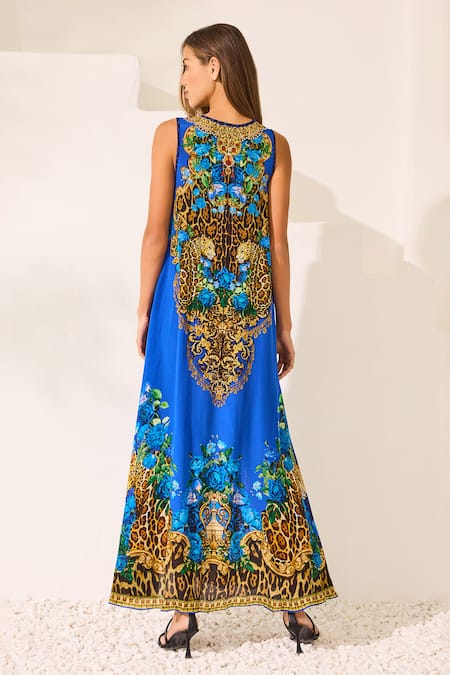 Zariaah Blue Leopardess Sleeveless Dress 