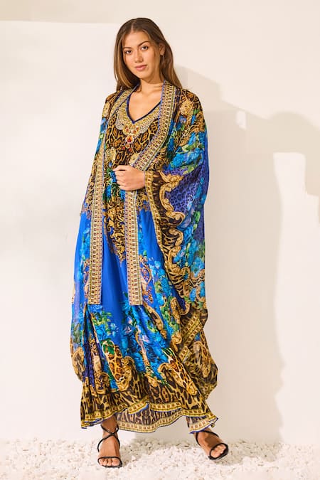 Zariaah Blue Leopardess Cape & Dress Set 