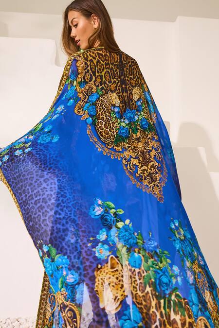 Zariaah Blue Leopardess Kaftan & Cape Set 