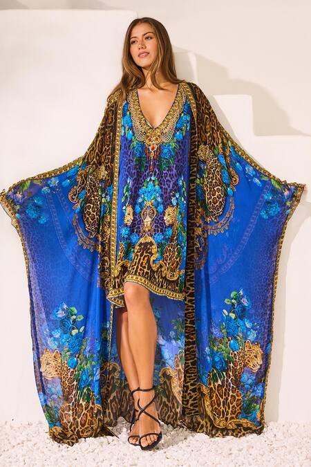 Zariaah_Blue Leopardess Cape _Online_at_Aza_Fashions