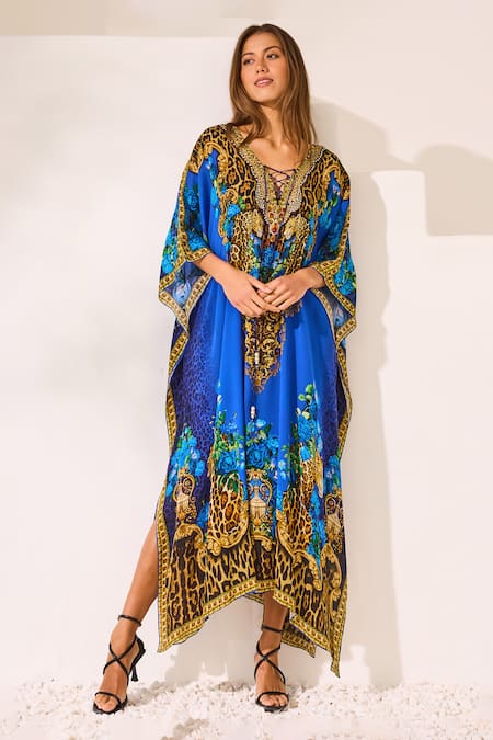 Zariaah Blue Leopard Print Kaftan 