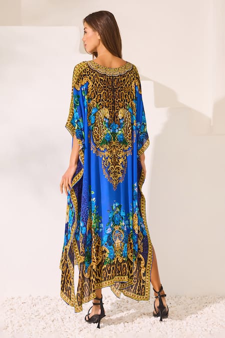 Zariaah Blue Leopard Print Kaftan 