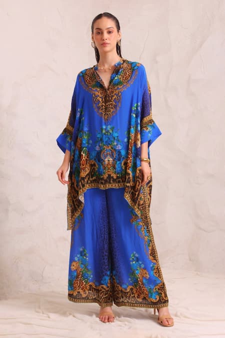 Zariaah Blue Leopardess Kaftan Top 