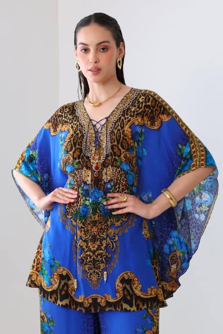Zariaah Blue Leopard Print Two-Piece Set 