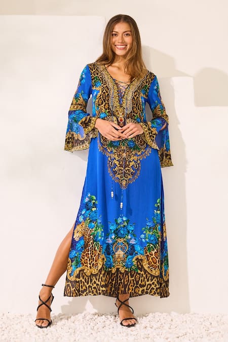 Zariaah Blue Leopardess Maxi Dress 
