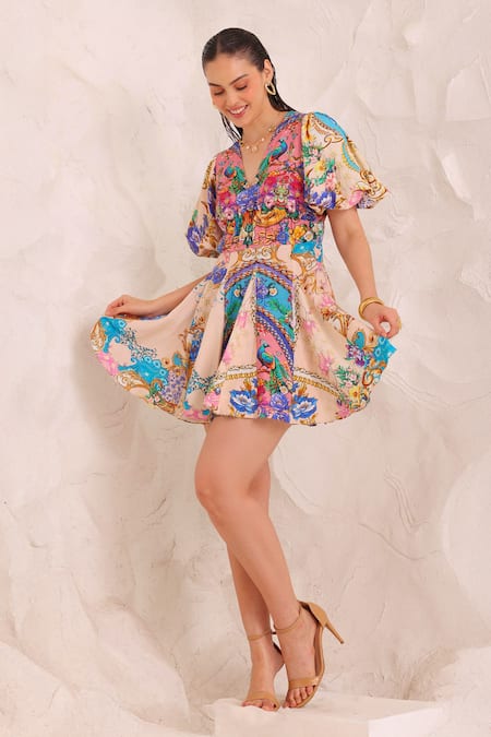 Zariaah Peacock Paradise Mini Dress 