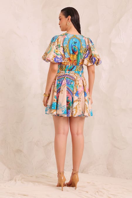Zariaah Peacock Paradise Mini Dress 