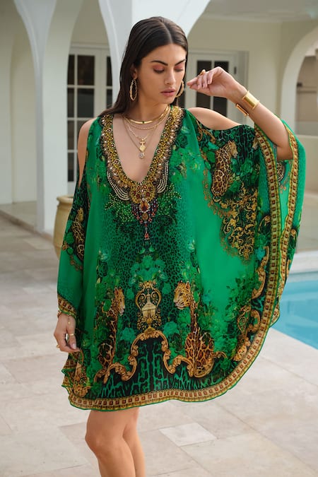 Zariaah Emerald Leopardess Kaftan Dress 