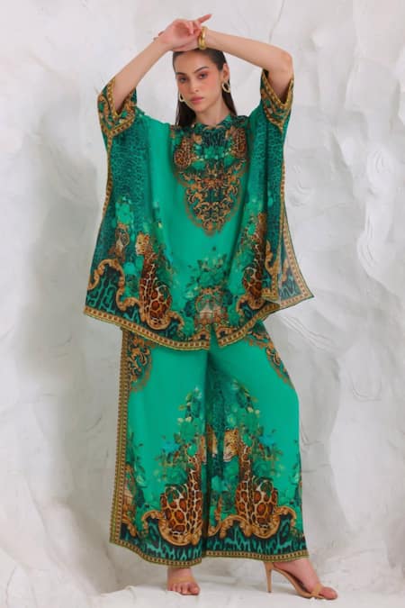 Zariaah Wild Leopard Print Kaftan & Trouser Set 