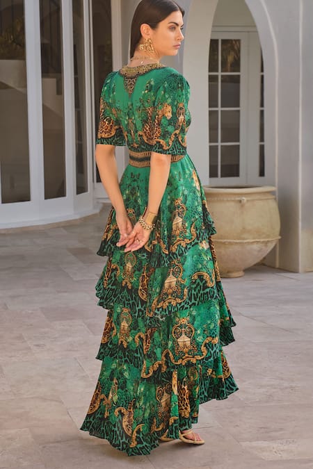 Zariaah Emerald Leopardess Cross Over Maxi Dress 