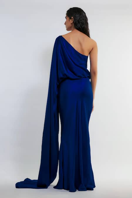 Shop Deme By Gabriella Blue Satin Asymmetric Dakota One Shoulder Gown at Aza Fashions Shop_Deme By Gabriella_Blue Satin Asymmetric Dakota One Shoulder Gown _at_Aza_Fashions