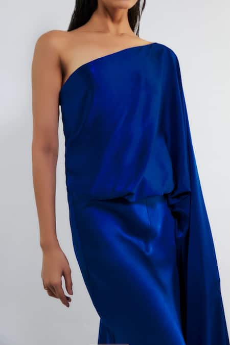 Deme By Gabriella Blue Satin Asymmetric Dakota One Shoulder Gown Online at Aza Fashions Deme By Gabriella_Blue Satin Asymmetric Dakota One Shoulder Gown _Online_at_Aza_Fashions