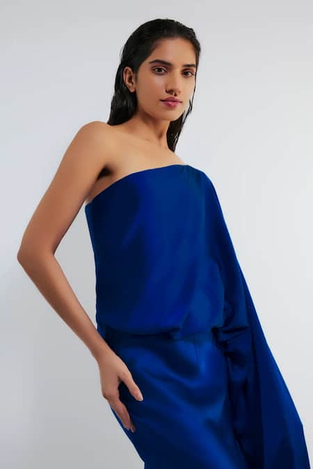 Buy Deme By Gabriella Blue Satin Asymmetric Dakota One Shoulder Gown Online at Aza Fashions Buy_Deme By Gabriella_Blue Satin Asymmetric Dakota One Shoulder Gown _Online_at_Aza_Fashions
