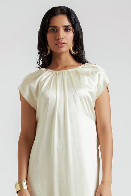 Deme By Gabriella_Off White Satin Round Neck Lea Cowl Back Gown _Online_at_Aza_Fashions