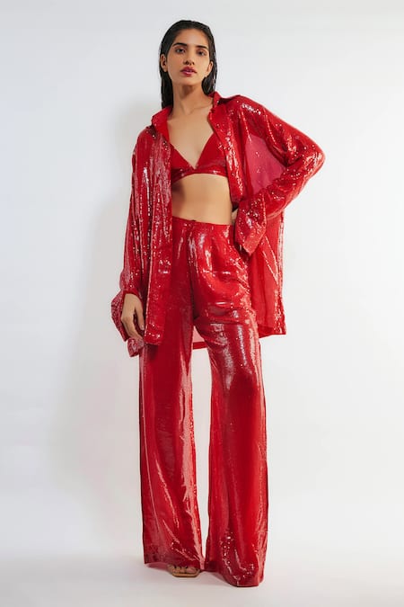 Deme By Gabriella Tracy Sequined Shirt & Pant Set 