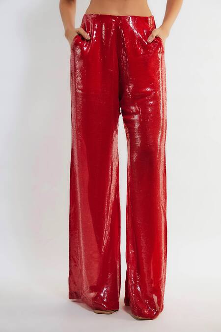 Shop Deme By Gabriella Red Crepe Sequins Collared Tracy Shirt And Pant Set Online at Aza Fashions Shop_Deme By Gabriella_Red Crepe Sequins Collared Tracy Shirt And Pant Set _Online_at_Aza_Fashions