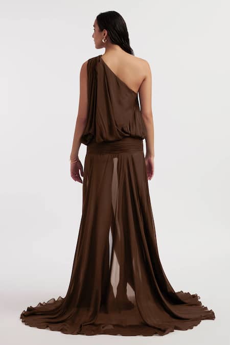 Deme By Gabriella Ava Solid One Shoulder Slit Dress 