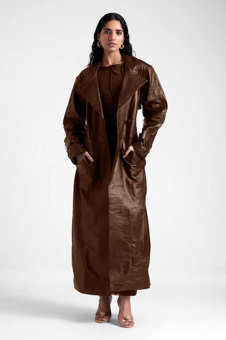 Deme By Gabriella Black Leather Kiah Trench Coat
