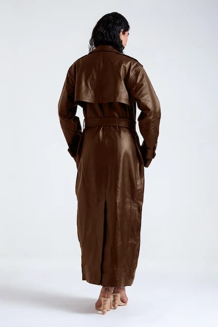 Shop_Deme By Gabriella_Black Leather Kiah Trench Coat _at_Aza_Fashions