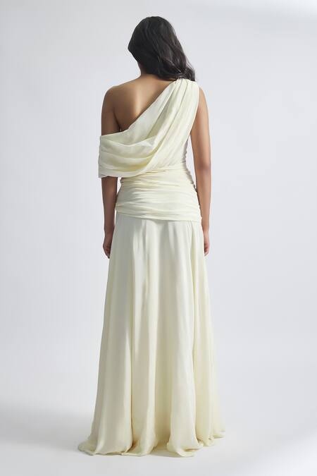 Deme By Gabriella Gemma Solid Draped Flowy Gown 