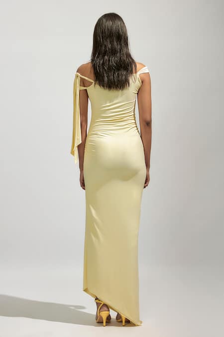 Deme By Gabriella Solid Ruched One Shoulder Maxi Dress 