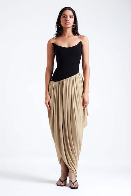 Deme By Gabriella Black Maheshwari Zosia Asymmetric Drop Waist Gown 