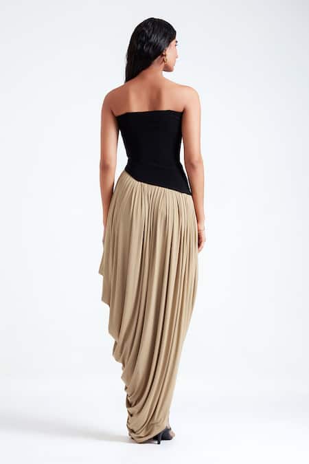 Deme By Gabriella_Black Maheshwari Zosia Asymmetric Drop Waist Gown _Online_at_Aza_Fashions