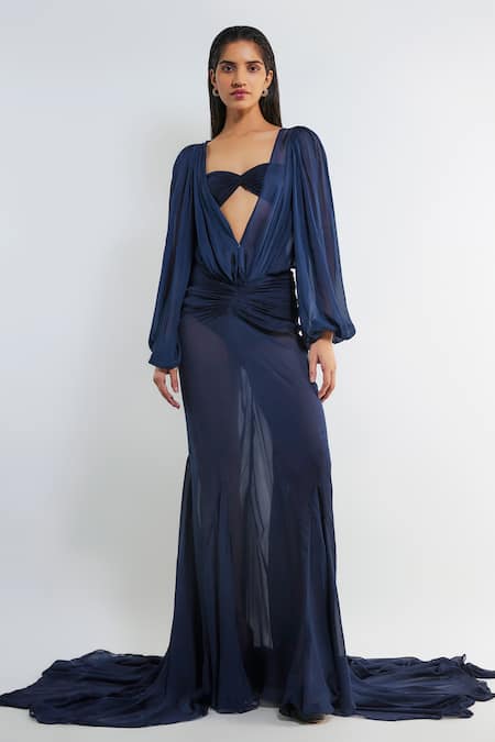 Deme by Gabriella Freja Puffed Sleeve Top & Draped Skirt Set 