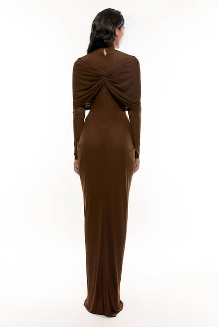 Deme By Gabriella High Neck Draped Gown 