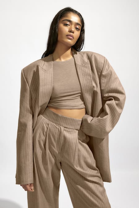 Buy_Deme By Gabriella_Grey Jersey, Suede Boat Neck Solid Crop Top _Online_at_Aza_Fashions