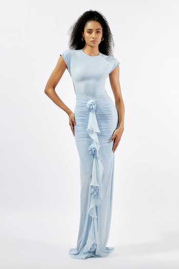 Deme By Gabriella Malai Lycra Ruffled Ruched Gown 