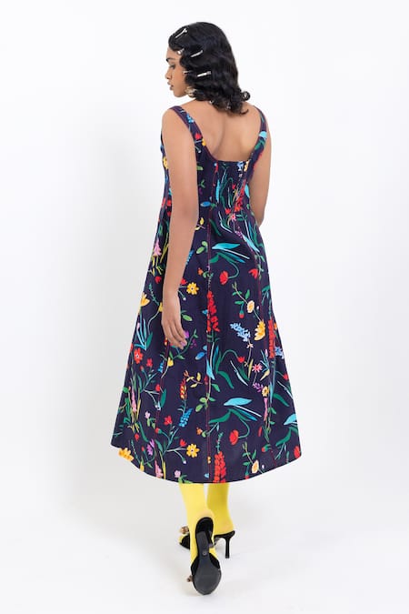 Pop Sugar Floral Print Navy Blue Midi Dress 
