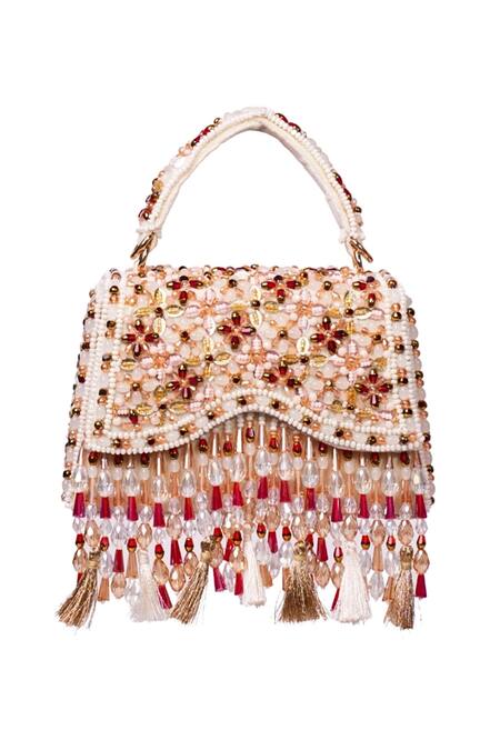House Of Kosha_Multi Color Beads, Tassels Elara Suede Box Bag _Online_at_Aza_Fashions