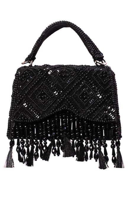 Buy House Of Kosha Black Sequins, Beads, Tassels Elara Suede Embellished Box Bag Online at Aza Fashions Buy_House Of Kosha_Black Sequins, Beads, Tassels Elara Suede Embellished Box Bag _Online_at_Aza_Fashions
