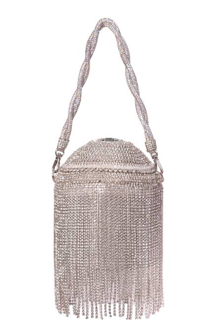 House Of Kosha Silver Rhinestones Glitz Bucket Bag Online at Aza Fashions House Of Kosha_Silver Rhinestones Glitz Bucket Bag _Online_at_Aza_Fashions