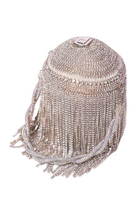Shop House Of Kosha Silver Rhinestones Glitz Bucket Bag Online at Aza Fashions Shop_House Of Kosha_Silver Rhinestones Glitz Bucket Bag _Online_at_Aza_Fashions