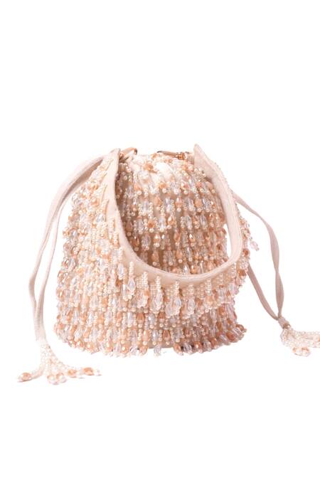 Buy House Of Kosha Ivory Crystals, Beads Kelly Pastel Suede Bucket Bag Online at Aza Fashions Buy_House Of Kosha_Ivory Crystals, Beads Kelly Pastel Suede Bucket Bag _Online_at_Aza_Fashions