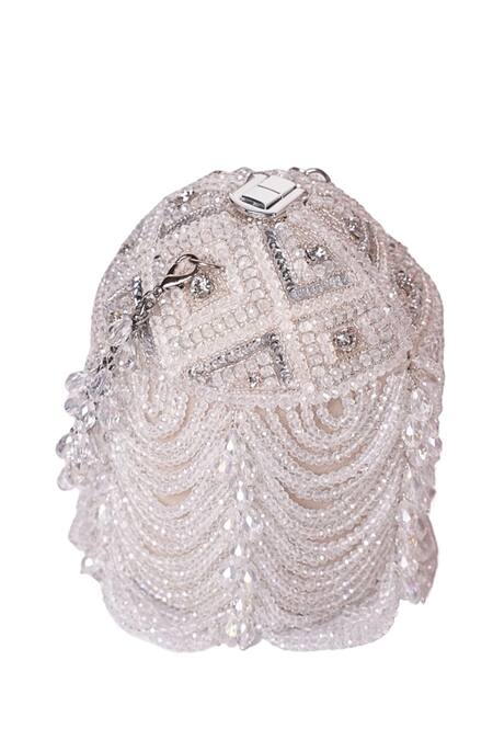 House Of Kosha Silver Crystals, Sequins Evara Georgette Bucket Bag Online at Aza Fashions House Of Kosha_Silver Crystals, Sequins Evara Georgette Bucket Bag _Online_at_Aza_Fashions